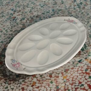 Pfaltzgraff Tea Rose Platter Fluted Deviled Egg Tray Oval Vtg Granny Cottagecore